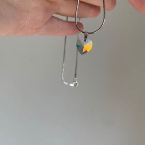 Sparkling Crystal Heart Pendant Necklace Silver Tone Chain‎